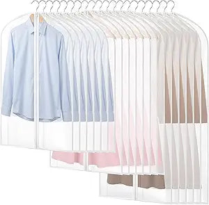 30 Pack Garment Bags for Hanging Clothes 3 Sizes 24" x 40"/47"/55" Translucent Reusable Dustproof Suit Dress Coat Covers with Zipper for Long Dresses Wardrobe Organization Clothes Storage