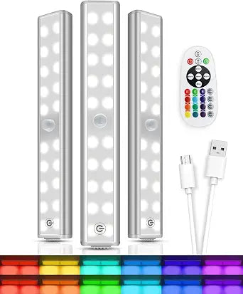 Under Cabinet Lights with Remote Control,15 Colors Under Cabinet Lighting Wireless,Rechargeable Battery LED RGB Night Light Bar withTimer,Dimmable Under Counter Lights for Indoor Kitchen,3Pack