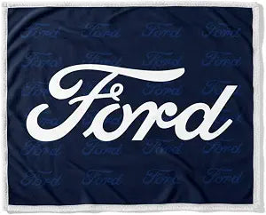 Detroit Shirt Company Classic Ford Script Logo Sherpa Fleece Throw Blanket Supersoft and Warm 50" X 60"