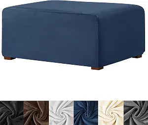 HFCNMY Ottoman Cover Rectangle,Stretch Velvet Slipcovers Rectangle Thick Covers Slipcover for Ottomans Soft Foot Stool with Elastic Bottom Blue X-Large (ASMFDT20230725-24)