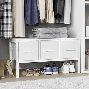 BOLUO Closet Storage with 3 Fabric Drawers Small White Dresser for Closet Floor Organizer Dorm Bedroom White