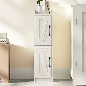 Hzuaneri Bathroom Storage Cabinet, Small Corner Floor Cabinet with Door and Shelves, Narrow Bathroom Organizer and Paper Storage with Adjustable Shelves, for Small Spaces, Rustic White BC27014X