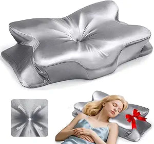 CCidea Cervical Neck Support Pillow for Sleeping & Pain Relief  Ergonomic Contour Memory Foam Pillows for Side/Back/Stomach Sleepers, 2 Heights with Removable Silk Satin Cover - Gifts for Men & Women