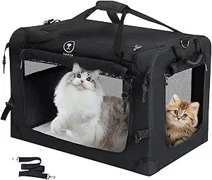PEGIC Extra Large Cat Carrier, Black | Soft Sided Collapsible, For 2 Kittens or Large Cat, Up to 50lbs, Car Travel, Indoor and Outdoor Uses