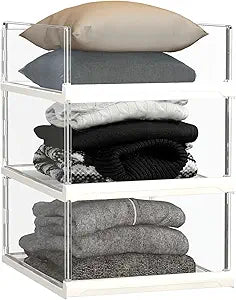 Covetree 3 Pack Stackable Closet Organizers and Storage Shelves - Transparent Sweater Organizer for Closet, Bathroom, Kitchen, Cupboard, Laundry Room, and Office