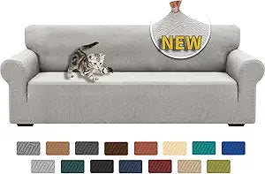 XINEAGE New Extra Large Couch Cover for 3 Cushion Couch (91"-110") 1 Piece Stretch Oversized Sofa Slipcovers Jacquard 4 Seater Furniture Protector Elastic Bottom for Kids,Pet (XL Sofa, Silver Grey)