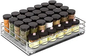 Pull-Out Cabinet Spice Rack Organizer - Slim Slide-Out Storage for Spices, Bottles & Jars, Premium Heavy-Duty Steel, Easy Install for Narrow Kitchen Cabinets - 14  W x 10  D x 2  H, Chrome