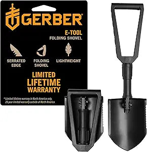 Gerber Gear Military Style Tactical Folding Spade E-Tool, Heavy-Duty All Purpose Camping and Emergency Car Shovel with Serrated Edge, Compact Survival Gear, Black