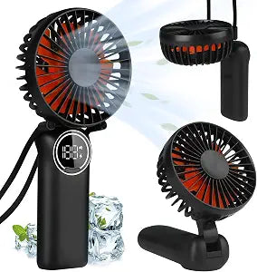 LtYioe Portable Handheld Fan, Mini Desk Fan Rechargeable with LED Display, 180 Foldable Personal Fan with Lanyard as Neck Fan, Strong Wind and 6 Speed for Travel Makeup Eyelash Beach Outdoor(Black)