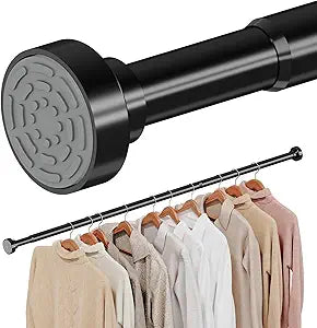 Supforce 2 Pack No Drilling Closet Rods for Hanging Clothes, Non Slip Tension Rod with Heavy Duty Clothes Hanging Rod, 17-28 Inches Adjustable Spring Closet Rod for Closet Wardrobe Bathroom RV, Black