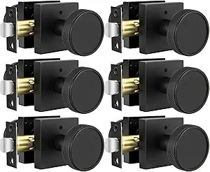 Goldenwarm Interior Door Knobs Black, Zinc-Alloy Modern Matte Black Door Knob Privacy Door Knobs Interior for Bedroom Bathroom, Heavy Duty Square Modern Doorknobs - 6 Pack