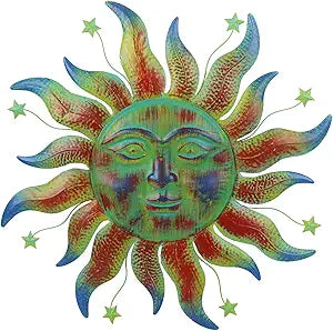 27" Metal Sun Outdoor Wall Decor, Large Sun Garden Wall Art, 3D Wall Decor for Yard Patio Fence Decoration Gift for Mom Women