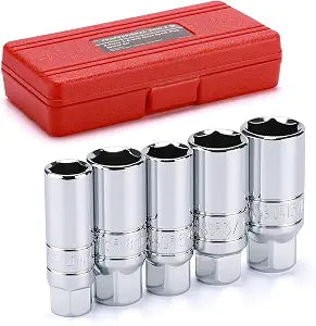 EMENTOL 5PCS 3/8" Drive Spark Plug Socket Set, CR-V, SAE and Metric, 3/8" Drive 6-Point Socket Set