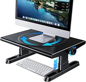Monitor Stand Riser for Desk,360Rotation Freely Height Adjustable by Knob,4.4-5.8 Inches,Ergonomic Monitor Stand Mount, Desktop Monitor Stand Riser for Computer,Laptop,Printer,Tv,Black