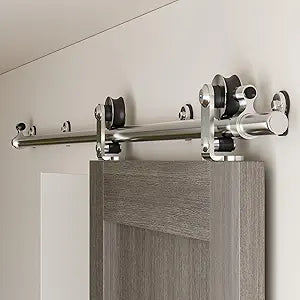 CCJH 5.5FT/66'' Stainless Steel Sliding Track Barn Door Hardware Kit for Single Door Heavy Duty