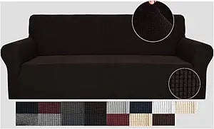 JIVINER High Stretch Couch Covers for 3 Cushion Couch 1-Piece Jacquard Elastic Sofa Slipcovers Anti Slip Sofa Cover with Elastic Bottom Furniture Protector for Kids Pets (Sofa, Dark Coffee)