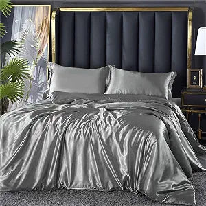 Bedding Luxury Satin Duvet Cover - Soft Satin Queen Set, 3 Pcs Luxury Silky Sheets, Silk-Like Smooth and Wrinkle Resistant,Queen Size, Zipper Closure, Women's Gift (Gray, Queen 90"��90���)