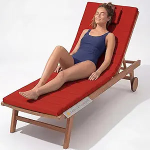 Quilted Chaise Lounge Outdoor Patio Furniture Cushions | Water-Resistant Patio Chair Cushions | Durable, High-Density Foam Outdoor Chair Cushions - Red, 72"x21" (Chair Not Included)