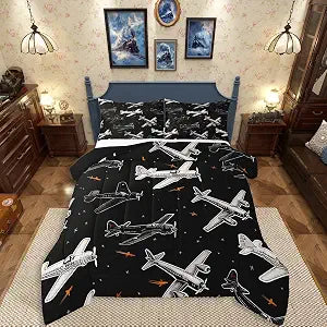 Erosebridal Boys Cartoon Airplane Twin Comforter Set for Kids Men Bedroom
