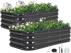 3 in 1 Galvanized Raised Garden Bed - 4x2x1ft (2Packs) Modular Planter Box Outdoor | Metal Raised Bed Kit with Bracing Rods for Gardening Vegetables Flowers Fruits Herbs (Gray)