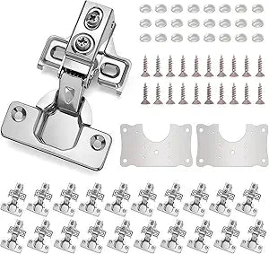 Cabinet Hinges - 60 Pack for 1/2 inch Overlay Cabinet, Face Frame Concealed 105Deg Self Closing Hinges, Stainless Soft Close Cabinet Door Hinges with Mounting Screws and Repair Plate