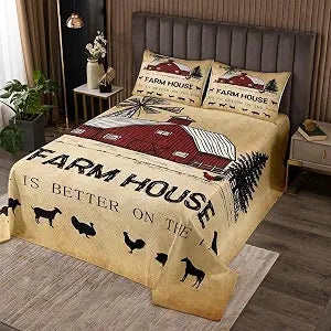 Erosebridal Red Farm House Quilt Set Queen,Garden Windmill Lodge