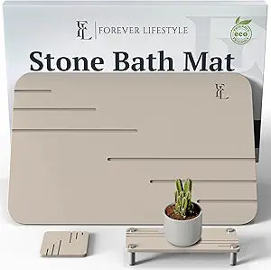Stone Bath Mat 24 x 15 in, 5-Piece, Stone Bath Mat for Bathroom Natural Diatomaceous Earth Bath Mat, Stone Shower mat for Kitchen/Bathroom, Bath Stone mat (Light Grey-Subtle)