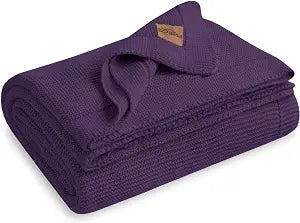 Dalisa 100% Organic Turkish Cotton Throw Blanket - GOTS Certified, Cozy - Perfect for Couch, Bed, and Home Decor - Boho Vintage Knit Alina (Sweet Grape, 60x80)