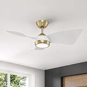 GREENEVER 30" Small Ceiling Fan with Light Remote Control, Quiet Reversible DC Motor, Dimmable Memory LED, Modern Ceiling Fan for Bedroom Kids Room, White and Brushed Gold by GRANDJOY