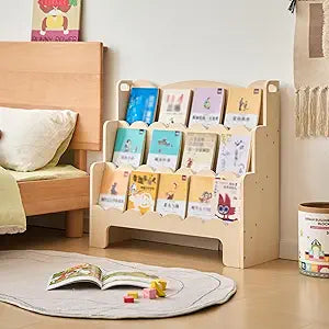 3 Tier Wood Bookshelf for Kids Montessori Book Shelf for Kids Room Playroom Nursery Classroom Living Room Book Case Wooden Storage Shelf Natural (29.5" L x 10.6" W x 27.5" H)