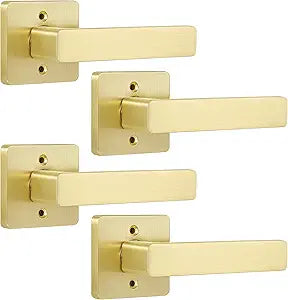 Leydebong 4 Pack Door Lever Dummy Lever Door Handle for Closets French Doors,Square Dummy Door Lever,Non-Turning Single Side Pull with Gold Finish