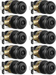 Black Door Knobs, 10 Pack Privacy Door Knobs Interior Door Knob for Bedroom/Bathroom Keyless Doorknobs Interior/Exterior Lockset, Black Modern Design Door Hardware