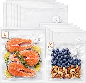 FEPPO Reusable BPA-Free Vacuum Sealer Bags for Food, 20 PCS