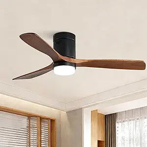 Sofucor 52 Inch Ceiling Fans with Lights, Flush Mount Ceiling Fan with Lights Remote Control, Indoor/Outdoor Ceiling Fan Light, Reversible DC Motor, 3 Blade Solid Wood Ceiling Fans for Bedroom Patio