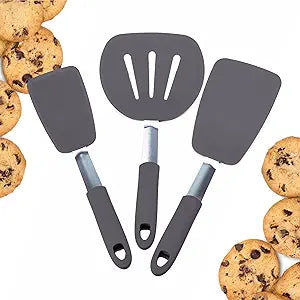 StarPack Premium Flexible Silicone Spatula Set - 3 Spatulas for Nonstick Cookware - 600F High Heat Resistance Spatula Set - Spatulas for Kitchen Use for Fish, Eggs, Pancakes & Cookies (Gray Black)