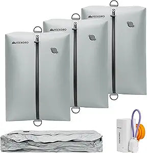 Vacuum Bag for Travel, Professional IPX8 Waterproof Reusable Vacuum Compression Bags for Travel Suitcases, Durable Space Saver Bag(3 PACK TPU Gray,With Pump)