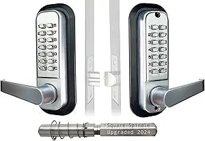 JOUNJIP Double-Sided Mechanical Keyless Combination Lever Handle Door Lock - [Square Spindle] Easier Install - (Satin Chrome) 2024 Upgrade Version