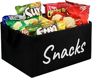 TNNTOPELE Snack Bin for Pantry - Snack Basket Organizer for Countertop - Imitation Linen Snack Storage Containers for Storing Chips, Pretzels, Cookies, Popcorn and more - Kitchen Organization