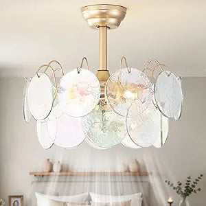 20" Gold Crystal Fandelier Ceiling Fans with Lights, Gold Flower Chandelier Ceiling Fan with Light Remote Control, Caged with 6 Speeds for Girl's Bedroom, Living Room, Nursery (Clear)