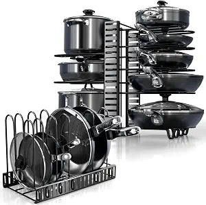 Pots and Pans Organizer Under Cabinet - 8-Tier Adjustable Pan Organizer Rack for Cabinet - Heavy-Duty Pot & Pan Organizer - Perfect to Store Pots, Pans, Lids - Easy Kitchen Organization and Storage