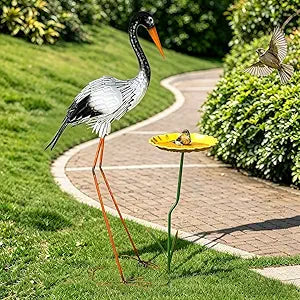 38" Large Garden Crane Statue for Outside Sculpture Metal Yard Art Patio Lawn Backyard Decorations