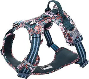 TRUE LOVE Adjustable No-Pull Front Clip Dog Harness Reflective Comfortable Control Durable Soft Cotton Floral Vest Harness with Handle TLH5655