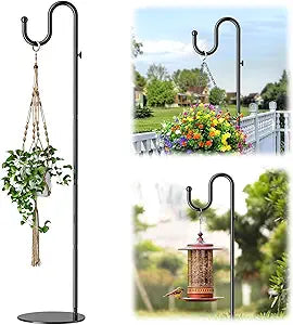 saffruff 74" Shepherds Hook Stand: Hanging Wind Chimes, Bird Feeders, Plants, Lanterns and Wreath, Adjustable Free Standing Pole Holder with Heavy Duty Base for Indoor & Outdoor, Holds Up to 20 LBS