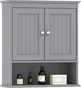 Spirich Bathroom Wall Cabinet, Wall Mounted Medicine Cabinet Organizer, Over The Toilet Storage Cabinet with Doors and Shelves, Gray