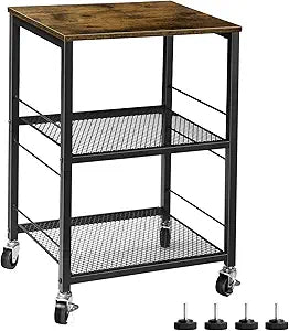 ETELI Side Table Small with Wheels Industrial Night Stand Storage Shelf 3 Tier Wood End Table with Metal Frame for Small Space Living Room Bedroom Kitchen Office