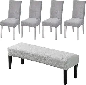CRFATOP Dining Room Chair Slipcovers Set of 4 with Bench Chair Cover,C19