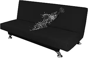 Easy-Going 100% Waterproof Futon Cover, Dual Waterproof Couch Cover for Futon, Stretch Jacquard Sofa Cover, Leakproof Furniture Protector for Kids, Pets, Dog and Cat (Large, Black)