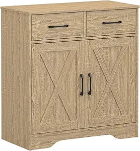 Panana Sideboard 2 Drawers 2 Doors Entryway Storage Cabinet Living Room Organizer Farmhouse Style Wooden Kitchen Cupboard (Nature)