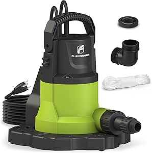 FLUENTPOWER Automatic Pool Cover Pump, 3/4HP 3400GPH Submersible Above Ground Water Removal Pump with Check Valve Adapter, 26FT Power Cord for Pool, Hot Tub, Rooftop, Water Bed, Basement Draining