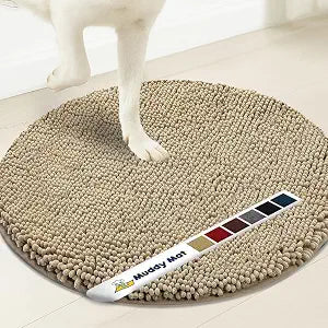 Muddy Mat Shown on TV  Super Absorbent Microfiber Dog Door Mat for Muddy Paws, Non-Slip Washable Pet Rug, Quick Dry Chenille Entryway Carpet, Machine Washable Indoor Outdoor Mat, Beige Round 4ft